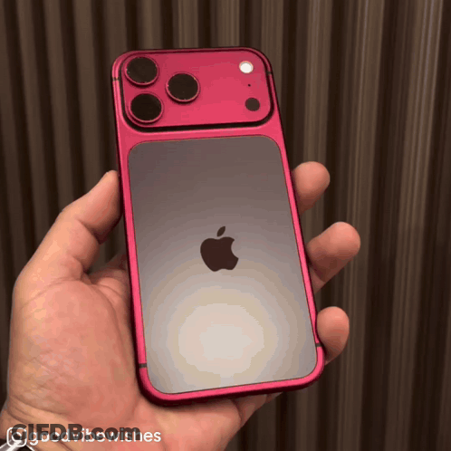 A Person Holding A Red Iphone With The Words Goodvibewishes Written On The Bottom GIF