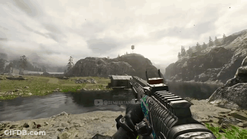 A Person Holding A Rifle In A Video Game With A Watermark That Says ' Empertamina ' GIF