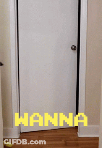 A Person Holding A Spatula In Front Of A Door That Says Hanna On It GIF