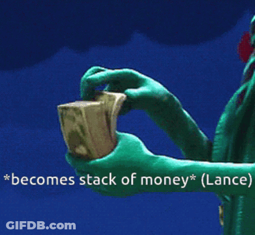 A Person Holding A Stack Of Money With The Words Becomes Stack Of Money GIF