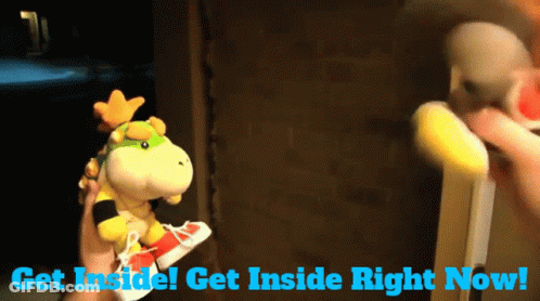 A Person Holding A Stuffed Animal With The Words Get Inside Right Now GIF