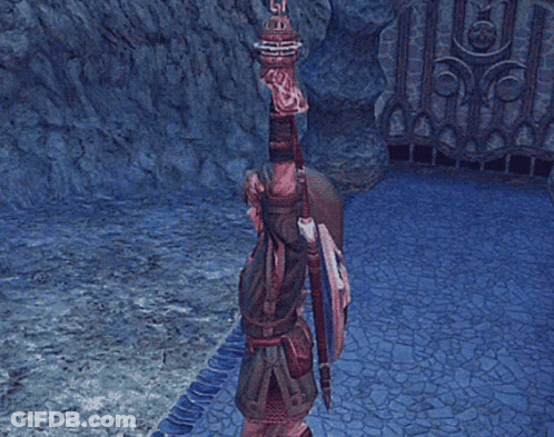 A Person Holding A Sword And Shield With The Letter L On It GIF