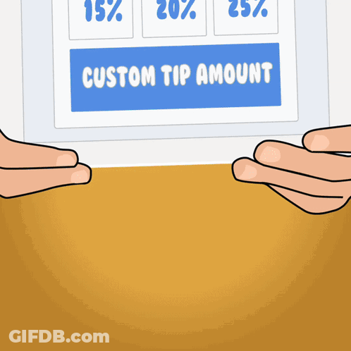 A Person Holding A Tablet With A Custom Tip Amount Button GIF