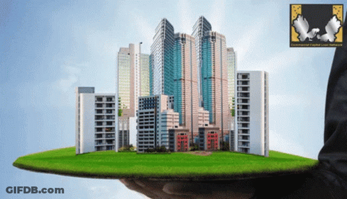 A Person Holding A Tray With Buildings On It And A Continental Capital Logo In The Corner GIF