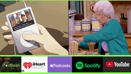 A Person Holding An Ipod Next To A Picture Of An Elderly Woman Making A Drink GIF
