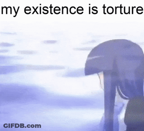 A Person Holding An Umbrella With The Words `` My Existence Is Torture '' Written Above Them GIF