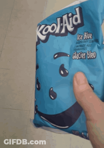 A Person Holds A Bag Of Kool Aid Ice Blue Raspberry Lemonade GIF