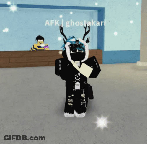 A Person In A Black And White Outfit Is Standing In Front Of A Sign That Says Afk Ghostakari GIF