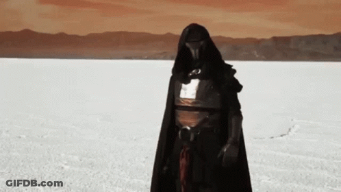 A Person In A Black Cape Is Standing In A Snowy Field . GIF