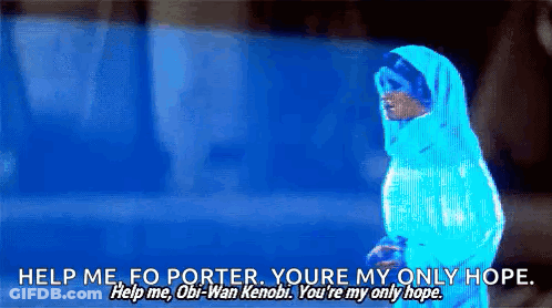 A Person In A Blue Jacket Is Standing In Front Of A Blue Background And Talking To Obi-Wan Kenobi . GIF