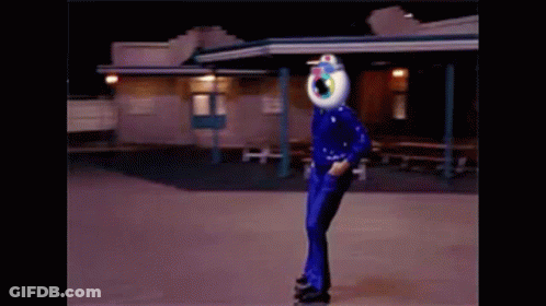 A Person In A Blue Suit With An Eye On Their Head GIF