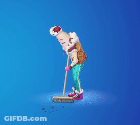 A Person In A Bunny Costume Is Sweeping The Floor GIF