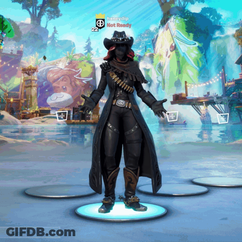 A Person In A Cowboy Outfit Is Standing In Front Of A Screen That Says Not Ready On It GIF