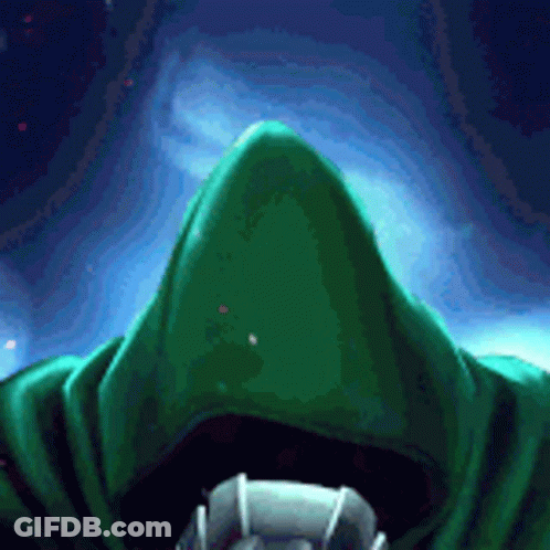 A Person In A Green Hooded Cape With A Blue Background GIF