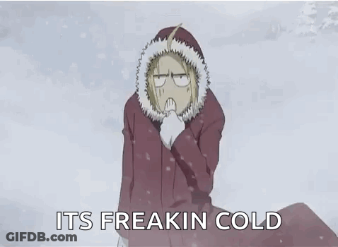 A Person In A Hooded Jacket Is Standing In The Snow With A Caption That Says `` Its Freakin Cold '' . GIF