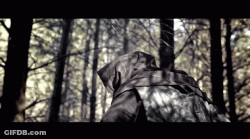 A Person In A Hooded Jacket Is Walking Through A Dark Forest GIF