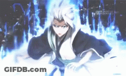 A Person In A Kimono Is Standing In Front Of A Blue Background . GIF