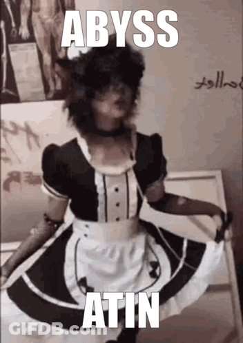 A Person In A Maid Costume With The Words Abyss Atin Written On The Bottom GIF