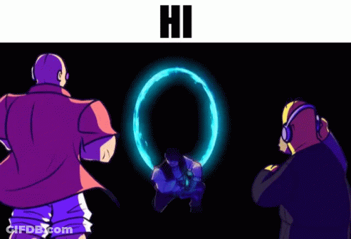 A Person In A Purple Mask Is Looking At A Blue Circle In The Dark . GIF