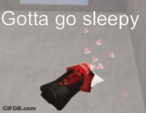 A Person In A Red Hat Is Laying On The Ground With The Words Gotta Go Sleepy Above Them GIF