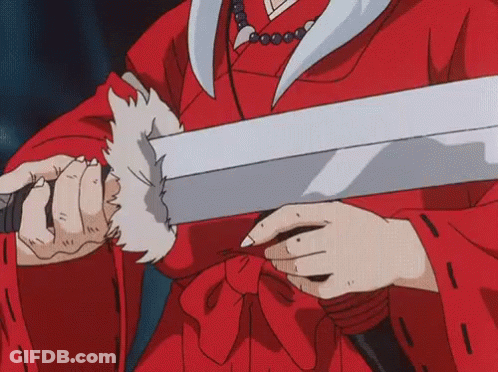A Person In A Red Kimono Is Holding A Sword . GIF