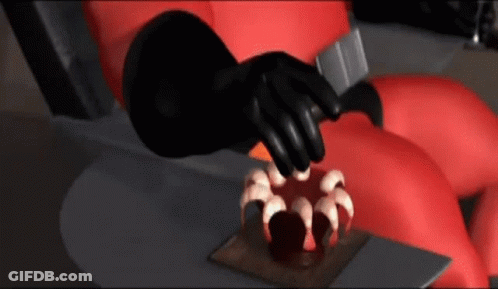 A Person In A Red Suit Is Sitting In A Chair And Eating Something GIF