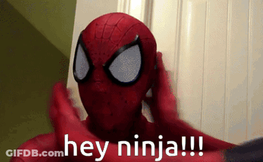 A Person In A Spiderman Costume Says Hey Ninja !!! GIF