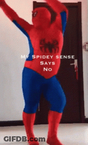 A Person In A Spiderman Costume Says No GIF