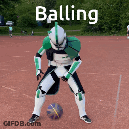 Person In Stormtrooper Costume Bouncing Basketball GIF
