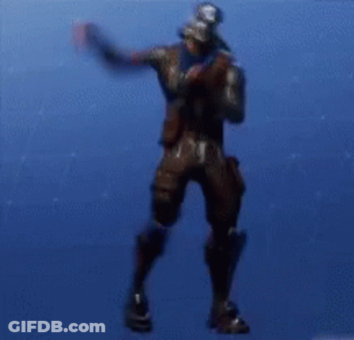 A Person In A Video Game Is Dancing In Front Of A Blue Sky . GIF
