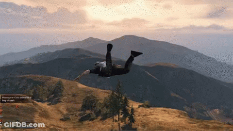A Person In A Video Game Is Falling From A Cliff GIF