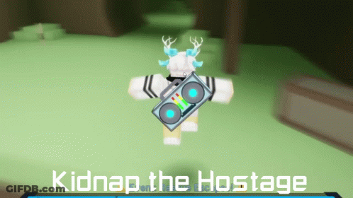 A Person In A Video Game Is Holding A Boombox And Says Kidnap The Hostage On The Bottom GIF