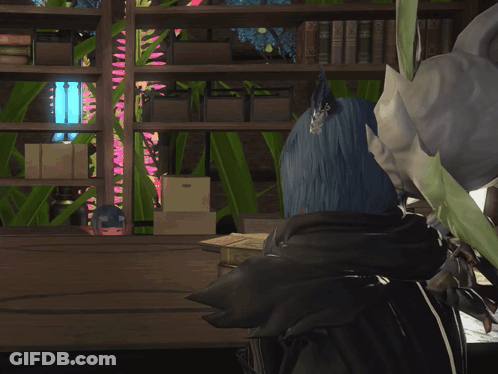A Person In A Video Game Is Standing In Front Of A Bookshelf With A Box That Says ' Emerald ' On It GIF