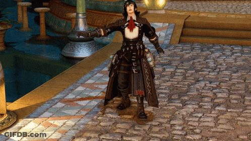 A Person In A Video Game Is Standing On A Cobblestone Sidewalk GIF