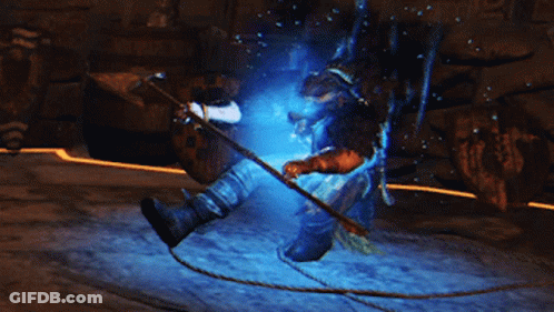 A Person In A Video Game With A Blue Light Coming Out Of Their Head GIF