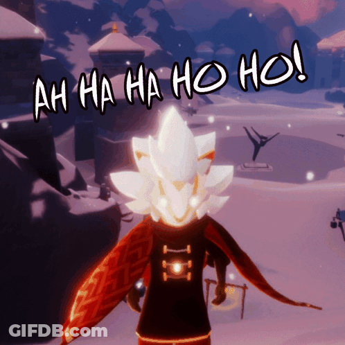 A Person In A Video Game With The Words Ah Ha Ha Ho Ho Written Above Them GIF