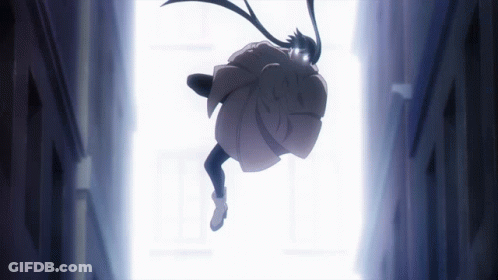 A Person In A White Coat Is Falling Down A Staircase GIF
