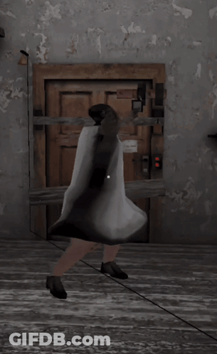 A Person In A White Robe Is Standing In Front Of A Door With A Red Light On It GIF