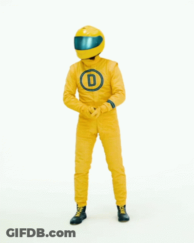 A Person In A Yellow Costume With The Words Superstar Stuff Written On It GIF