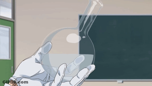 A Person In White Gloves Is Holding A Beaker In Their Hand GIF