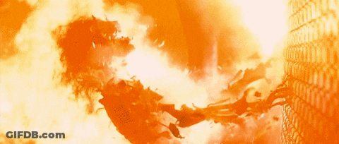 A Person Is Burning In A Fire With A Chain Link Fence Behind Them GIF