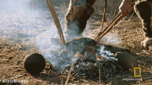 A Person Is Cooking Over A Fire With A National Geographic Logo In The Corner GIF