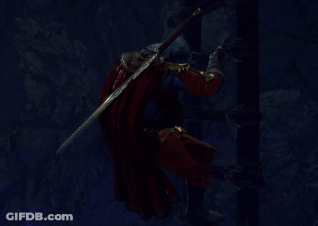 Person Crawling Through Dark Cave With Purple Flowers GIF