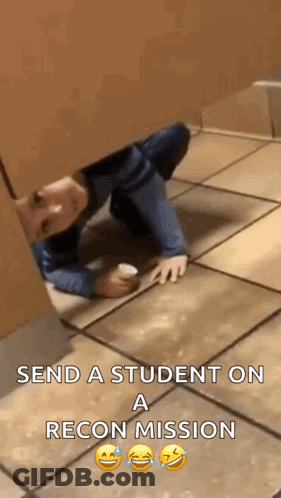 A Person Is Crawling Under A Wall In A Bathroom And Holding A Bottle . GIF