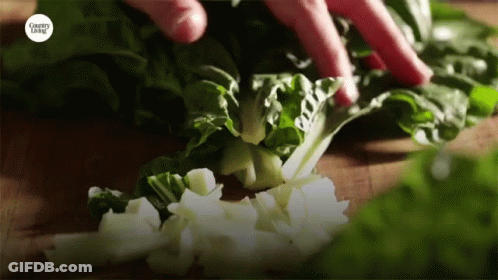 A Person Is Cutting Vegetables With A Country Living Logo GIF