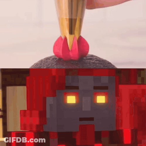 A Person Is Decorating A Cake With A Minecraft Character On Top . GIF