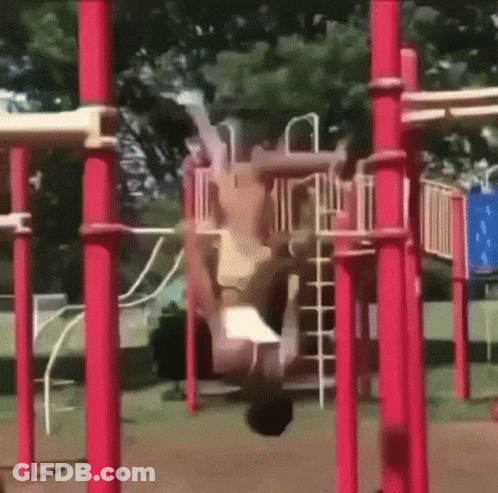 A Person Is Doing A Handstand On A Playground Slide . GIF