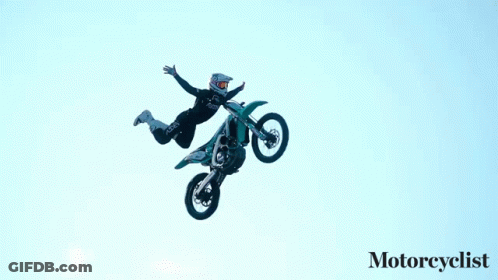 A Person Is Doing A Trick On A Dirt Bike With The Word Motorcyclist Below It GIF