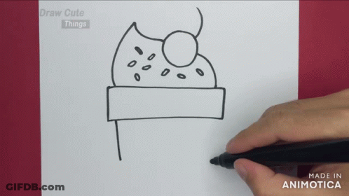 A Person Is Drawing A Cake On A Piece Of Paper With The Words Draw Cute Things Above It GIF
