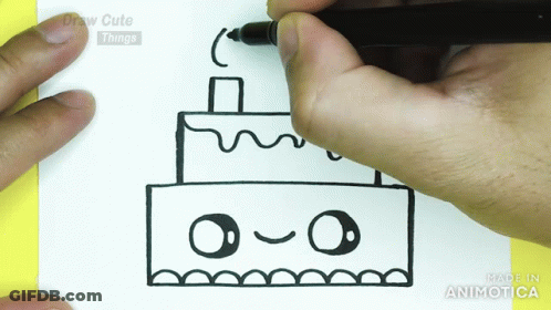 A Person Is Drawing A Cake On A Piece Of Paper With The Words Draw Cute Things Above It GIF